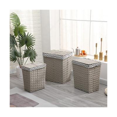 China Vintage Hot Sale Square Storage Rattan Single Serve Bathroom Woven Laundry Basket With Cover for sale