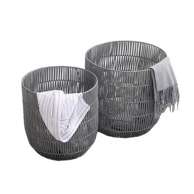 China New Design Vintage Household Bathroom Round Plastic Clothes Laundry Basket Wire Metal for sale