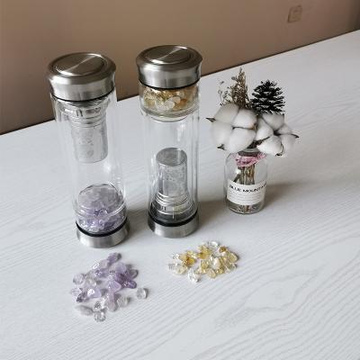 China 550ml Gravel Gemstone Water Bottle Viable Crystal Amethyst Crystal Elixir Water Bottle for sale