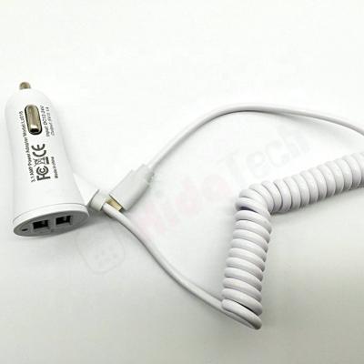 China Mobile Phone Free Shipping 5V 3.1A 2 USB Car Charger with 1m sping cable for sale