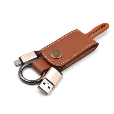 China Cell Phone Key Chain PU Leather USB Charging Cable For iPhone Typce C Android Phone for sale