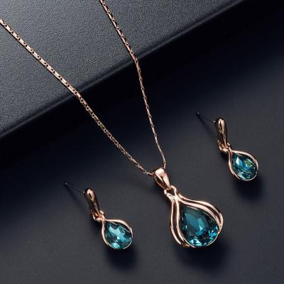 China Personality Bridal Casual / Sporty Set Accessories Water Drop Gemstone Necklace And Earring Set for sale