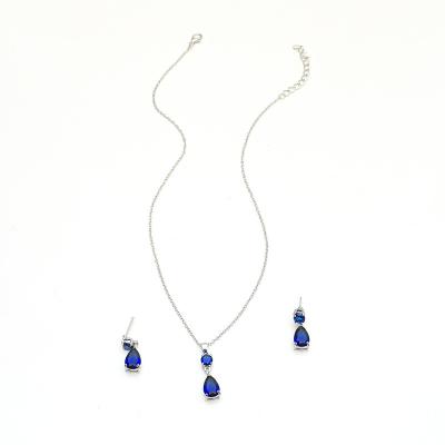 China Casual/Sports Personalized Jewelry Set Female Sapphire Blue Water Drop Necklace Earrings Set for sale