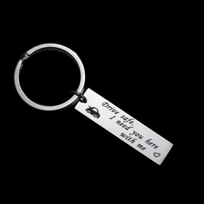 China Metal Drive Safe I Need You Here With Me L Love You Mirror Polished Stainless Steel Square Bar Keychains for sale