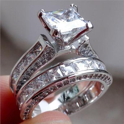 China New direct selling European and American two-piece zircon manufacturers casual/sports crystal jewelry ring set for sale