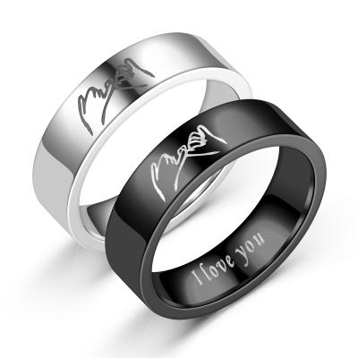 China 2020 casual/sports European and American retro popular titanium love couples steel ring I love you hand in hand for sale