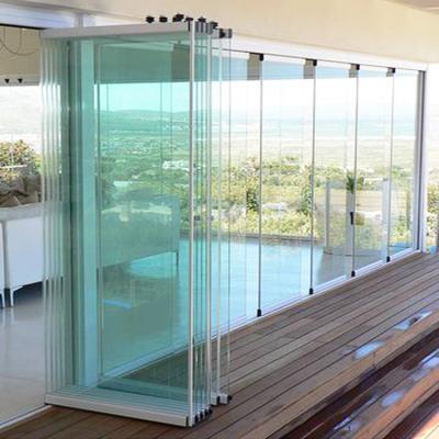 China Building Folding Sliding Glass Doors Frameless Slide And Fold Doors Energy Efficient Ultra Clear 8mm 10mm 12mm Thickness for sale