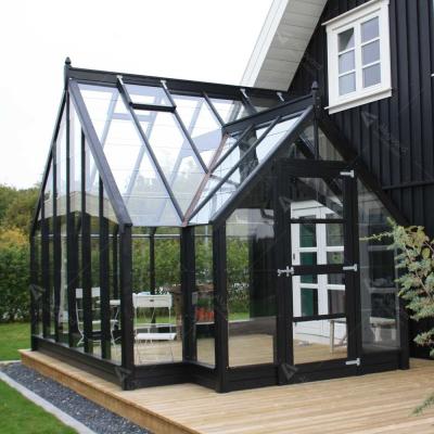 China Herringbone Roof Tempered Glass Sunroom Aluminum Frame Windproof Heat Preservation Metal Frame Sunroom Ventilation Design for sale