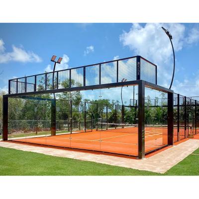 China Indoor / Outdoor Paddle Tennis Court Equipment Blue Green Red Customized Color Standard Size Tennis Court With Roof / LED Lights for sale