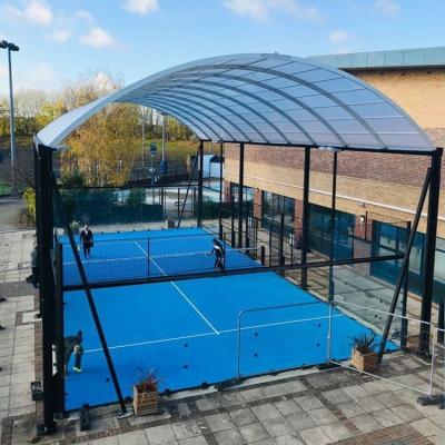 China Super Panoramic Padel Court Outdoor Public Tennis Courts Customized Tennis Blue Court with Canopy Cover / Artificial Grass for sale