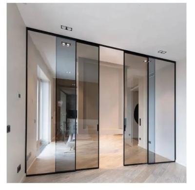 China Automatic Sliding Door System Interior Narrow Frame Trackless Aluminum Alloy Sound Insulation Glass Sliding Doors for sale