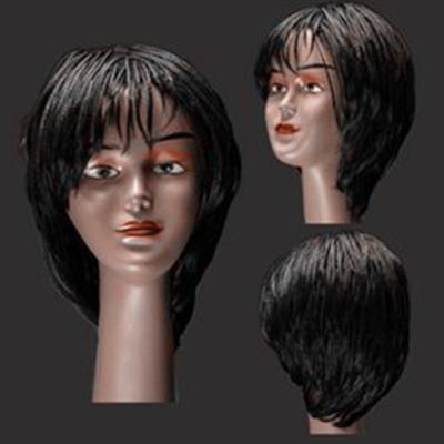 China 100% Fiber Short Style High Heat Cut With Straight Lace Front Machine Made Bangs Pixie Box Braid Tangleless Wigs For Black Women for sale