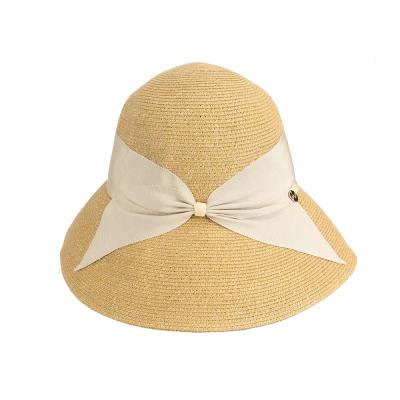 China VCANFASHION Picture Summer Straw Hats Natural Grass Bow-knot Braid Female Wide Brim Panama Hats Straw Hat for sale