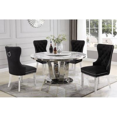 China 1 Genuine Marble Table & 4 Chairs Stainless Steel Base Round Marble Table Set Upholstered Velvet Chair 4 - Person Dining Set for sale