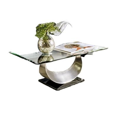 China Rectangular Base U-Shaped Table Design Curved Rectangular Design Curved Base Table Tempered Glass Table Abstract Stainless Steel Coffee Table for sale