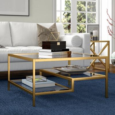 China Geometric Minimalist Metal Frame Shelves Storage 4 Legs Coffee Table for sale