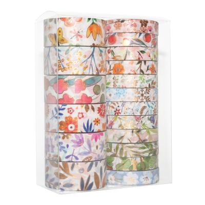 China factory direct wholesale diy supply golden flower decoration 18 roll hand washi floral tape and paper tape 15MM*3m for sale