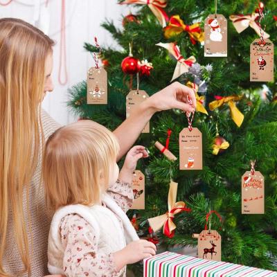 China 48/96pcs Europe Merry Christmas Tags With String Santa Claus Paper Cards Xmas DIY Party Decor Supplies for sale