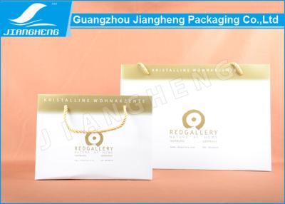 China White Brand Logo Printed Paper Bags Large With Golden Cotton Handles for sale