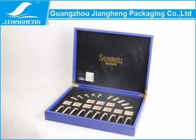 China Blue Pu Leather Cosmetic Packaging Boxes OEM Logo Luxury Cosmetics Gift Boxes for sale