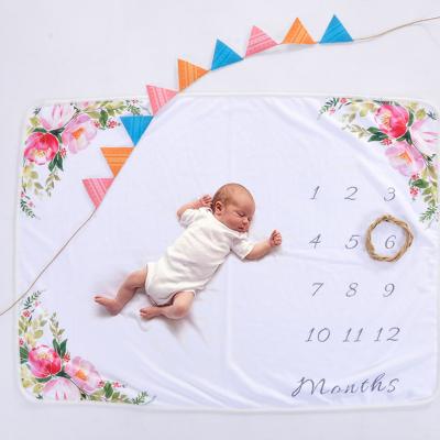 China Anti-pilling new design high quality flower printing mink baby milestone blanket for sale