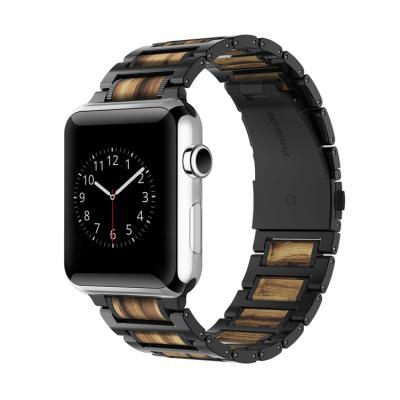 China Luxury Stainless Steel Keepwin Metal Wrist Watch Band Between Apple Watch Band Wooden Compatible 7 Series 6 5 4 3 2 1 for sale