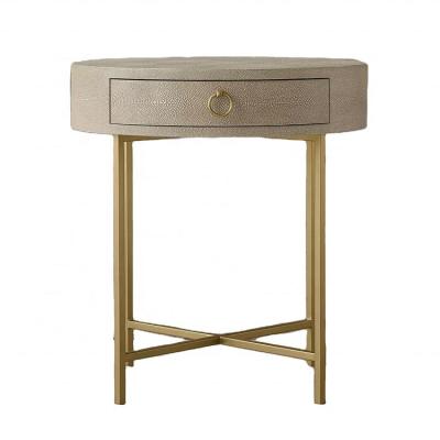 China Modern design untreated leather bedside round leather bedside table HLM02B for sale