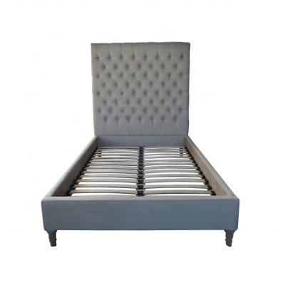 China European Size Luxury Tufted Gray Fabric Tufted Platform Bed Style Morden Solid Wood Queen Upholstered Headboard Set for sale