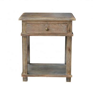 China Bedside Hampton Antique European X Brace Design Bedroom Nightstand Elegant Oak Solid Wood Wooden Nightstand With Drawer for sale