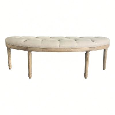 China Vintage Style French Timber Fabric Ottoman Semicircular Canvas Upholstered Bench Semicircular Shape Customized Design for sale