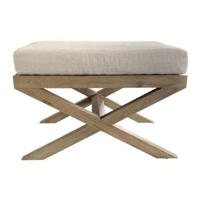 China Removable French Provincial Style Cross Legs Wooden Cover Stool With Canvas Cushion HL041 for sale