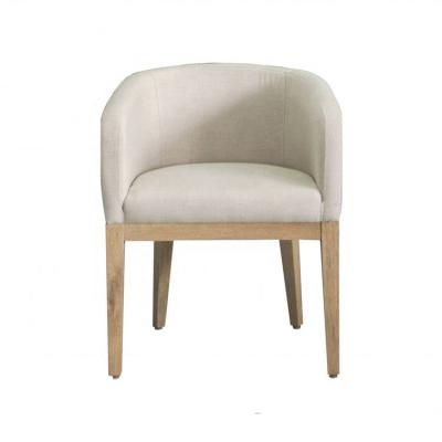 China Contemporary French Upholstered Wood Chair Tapered Legs Design Leisure Accent Chair Beige Sling Armchair Wooden Chair For Living Room for sale