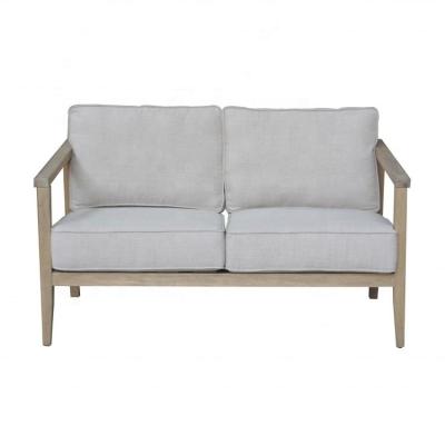 China Mid-Centry Garden Furniture Removable Classic Loveseat Outdoor Oak Wood Frame Sofa With Armrest Brussels Style Cover for sale