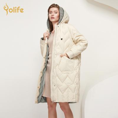 China Yolife raincoat 2021 new winter thick warm knit patchwork coat fashion winter clothes women's warm down jacket for sale