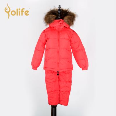 China Yolife 2021 Anti-wrinkle new kids winter jacket pants big 100% real raccoon fur baby clothing sets kids parkas for sale