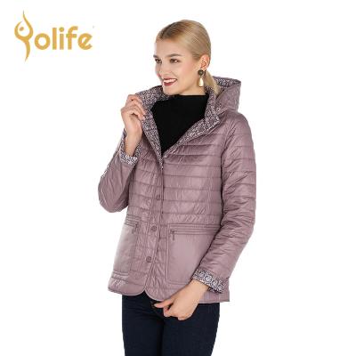 China Yolife Autumn Jacket Women Reversible Waterproof Thin Cotton Padded Spring Hooded Women Coat Stripper Jacket for sale