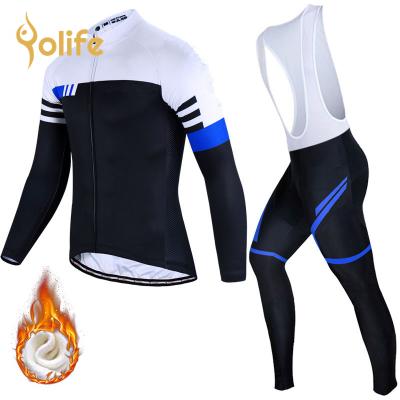 China Yolife Breathable Cycling Tank Tops Set Long Sleeve 5D Cycling Tank Top Gel Padded Bib Pants Autumn Winter Thermal Fleece Cycling Set for sale