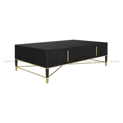 China OEM& ODM Available Living Room Furniture Set French Gold Stainless Steel Base Solid Wood Center Coffee Table for sale