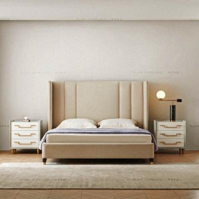 China Textured Leather Fabric Headboard Modern Bedroom Furniture Decoration Luxury King Queen Double Bed for sale