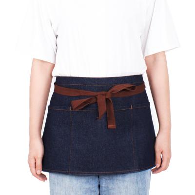 China Promotion Adults Cleaning Kitchen Cooking Restaurant Denim Half Waist Short Uniform Apron for sale