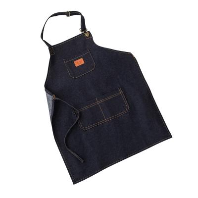 China Customized Logo Adjustable Strap Full Bib Kitchen Cafe Denim Cleaning Apron for sale