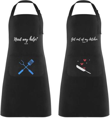 China Customized Cleaning Printing New Designer Promotional Gift Kitchen Cooking Wedding Funny Couples Apron Set for sale