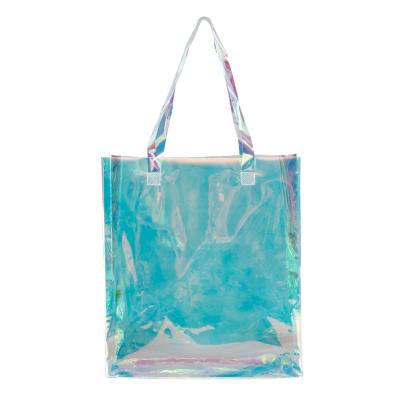 China Factory Price Promotional Custom Reusable Handled Tote Shopping Holographic PVC Bag for sale