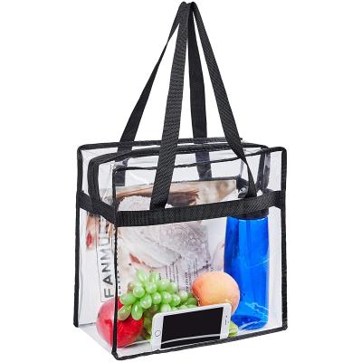 China Handled Customize Reusable Grocery Supermarket Tote Shopping Strong Clear PVC Shopping Bag for sale