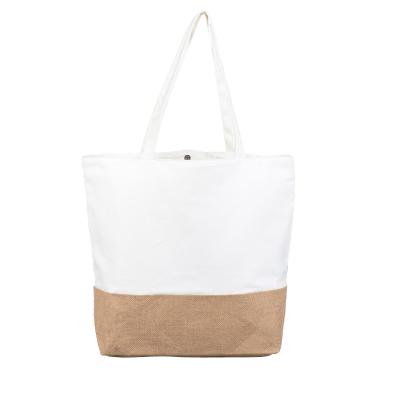 China Promotional Customized Handled Logo Reusable Tote Cotton Jute Shopping Bag for sale