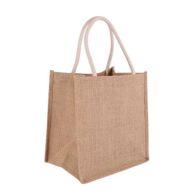 China Promotional Customized Printing Handled Reusable Handle Jute Waterproof Shopping Bag for sale