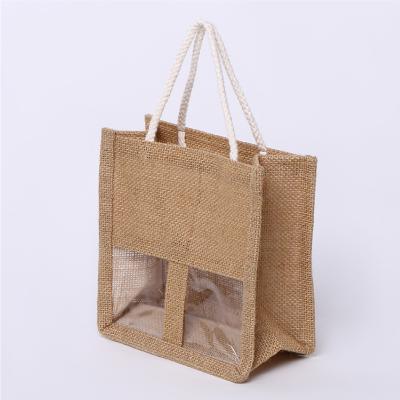 China Fashion Promotional Gift Handled Custom Printing Reusable Jute Bottle Bag For Wine for sale