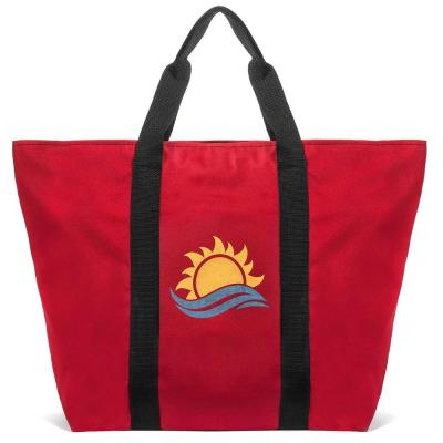 China Handled Heavy Duty Custom Printing Gift Zipper Polyester Shopping Beach Tote Bag for sale