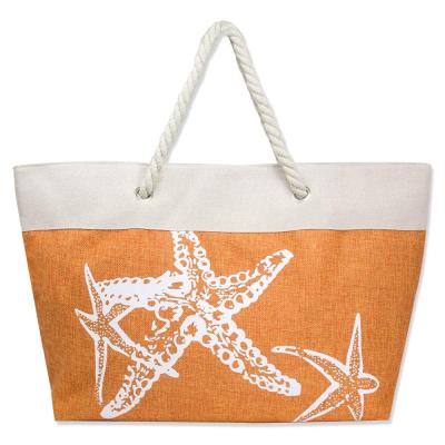 China Customized Handled Printing Large Rope Handle Reusable Cotton Canvas Tote Beach Bag for sale