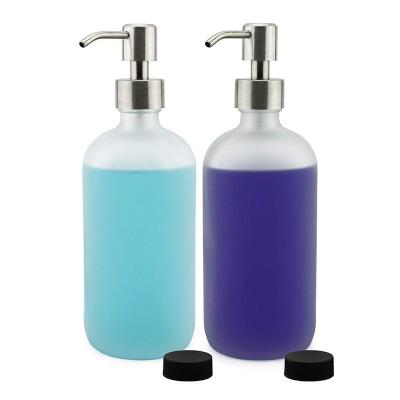 China Foam Soap Dispenser 16OZ Round Empty Lotion Pump Bottles Frosted Glass Soap Dispenser With Stainless Steel Pumps for sale